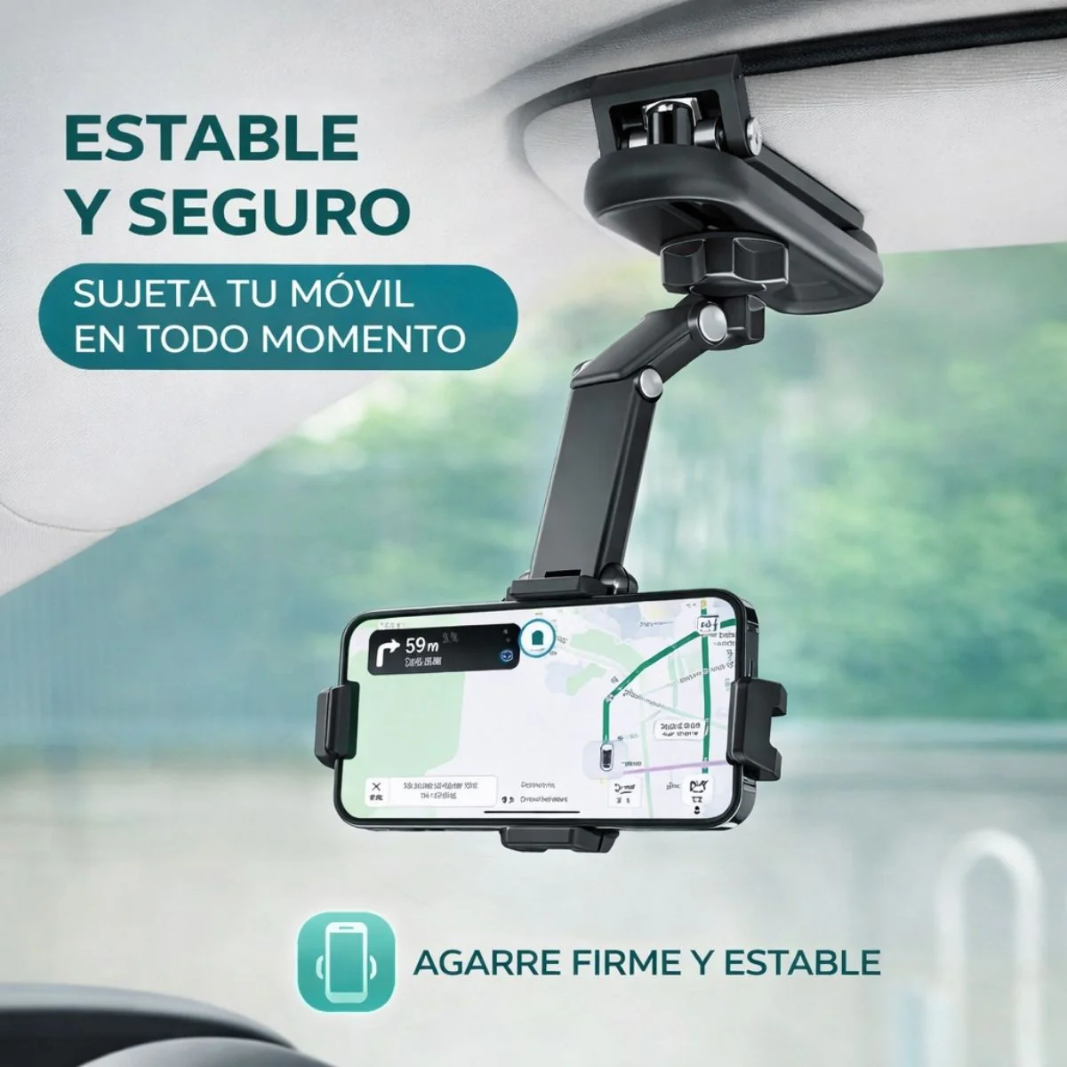 Soporte Para Celular De Auto En Parasol Ajustable 360°. Brazo Articulado Plegable Compatible Con Smartphones. Color Gris - Image 3