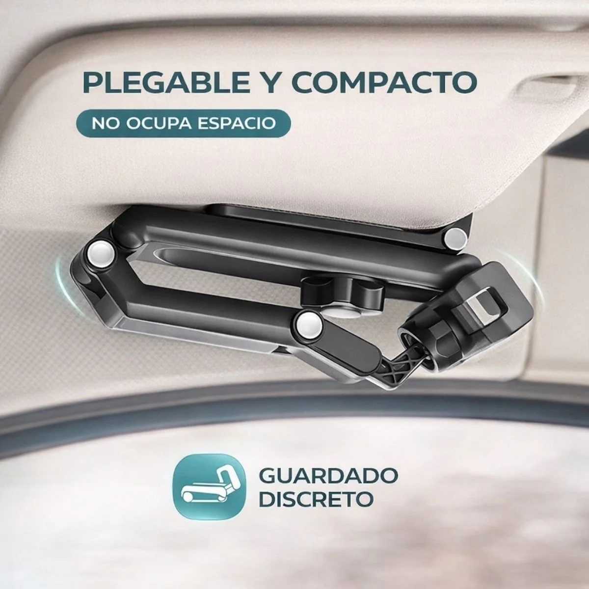 Soporte Para Celular De Auto En Parasol Ajustable 360°. Brazo Articulado Plegable Compatible Con Smartphones. Color Gris - Image 4