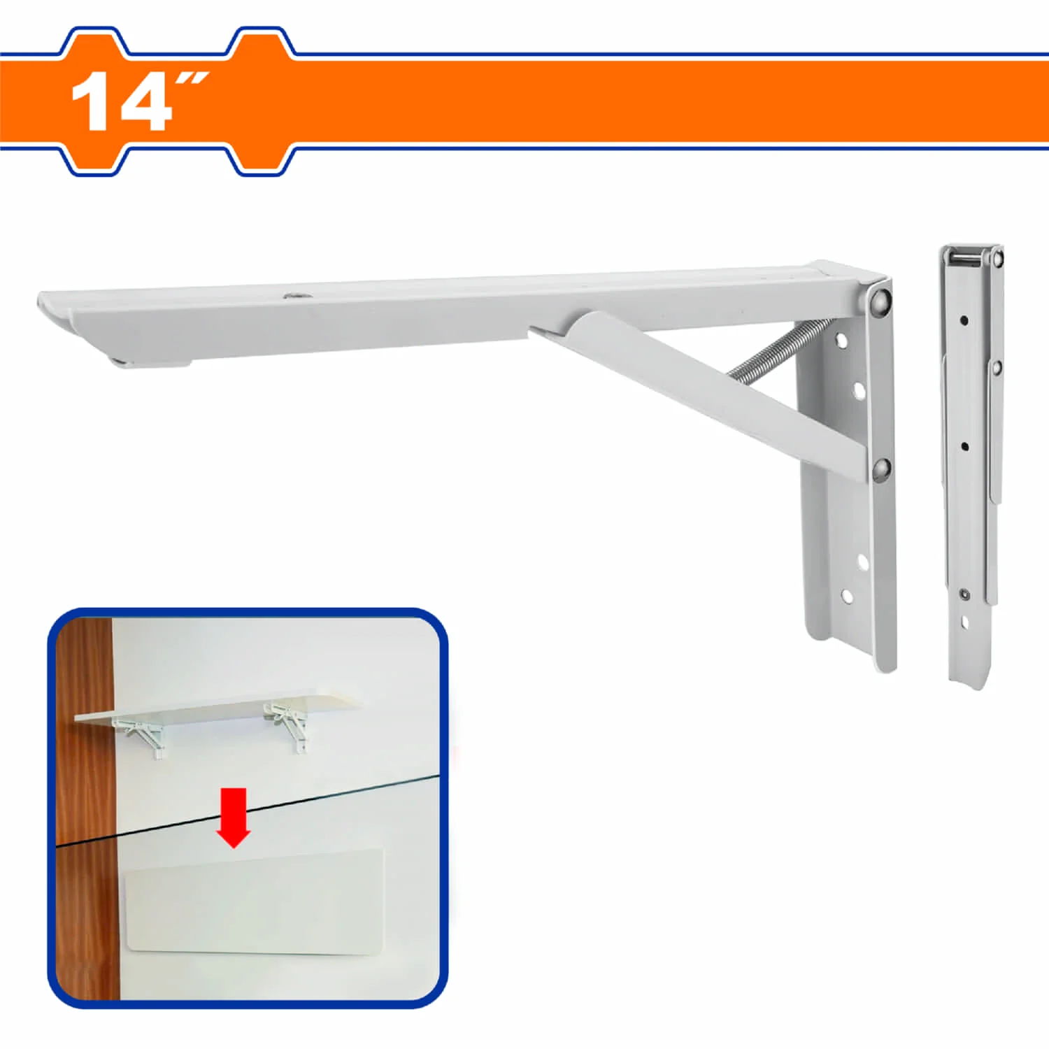 Soporte De Repisas Plegable 14" Blanco 1.4Mm Capac 30Kg 8 Puntos De Fijacion. No Incluye Accesorios. Pie De Amigo.