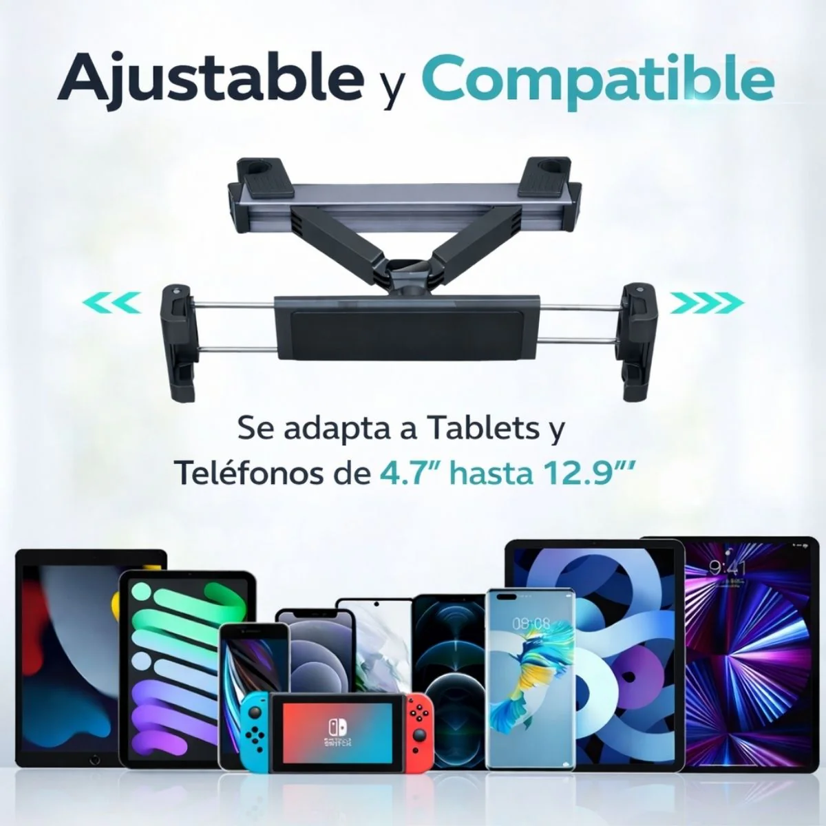 Soporte Universal Para Tablet Y Celular Para Reposacabezas De Auto Ajustable 360°. Soporte Para Ipads Y Celulares Para Dispositivos Hasta 12" - Image 3