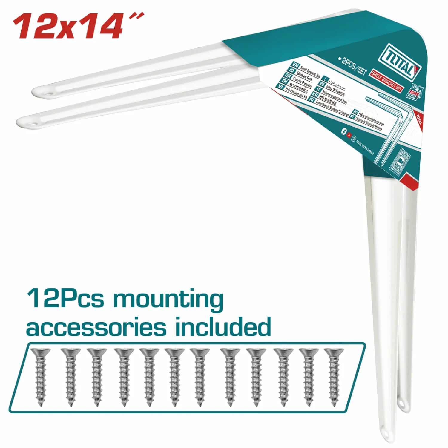 Soportes De Repisas 12X4" Esp. 1.2Mm. 6 Puntos De Fijación. Cap. 30Kg (Por Par). Set De 2 Piezas. Pie De Amigo Escuadras