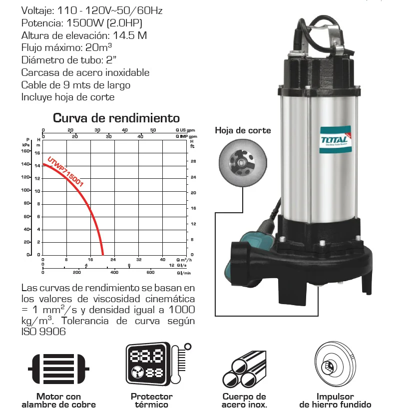 Switch Flotante Para Bomba Sumergible Para Agua Sucia 2 HP 110V 60 Htz 20M3/H ( ) - Image 2