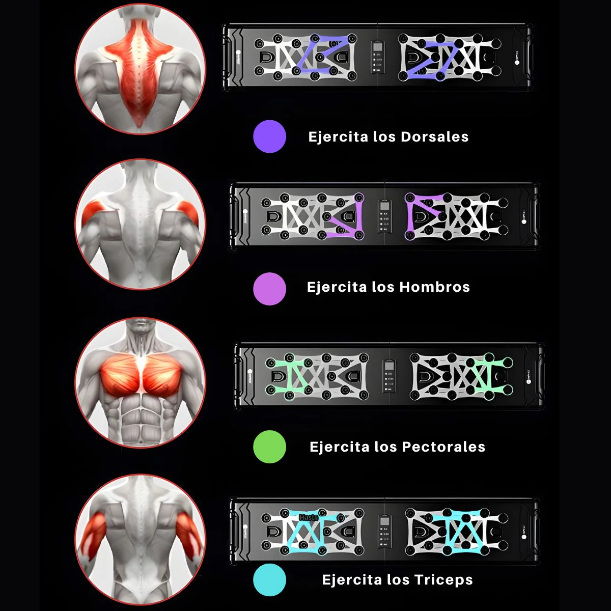 Tabla De Flexiones Puh Ups Inteligente Con Pantalla LCD Y Conteo Digital Con Empuñaduras Antideslizantes. Tabla Plegable De Entrenamiento (87X20 Cm). Color Negro. - Image 5