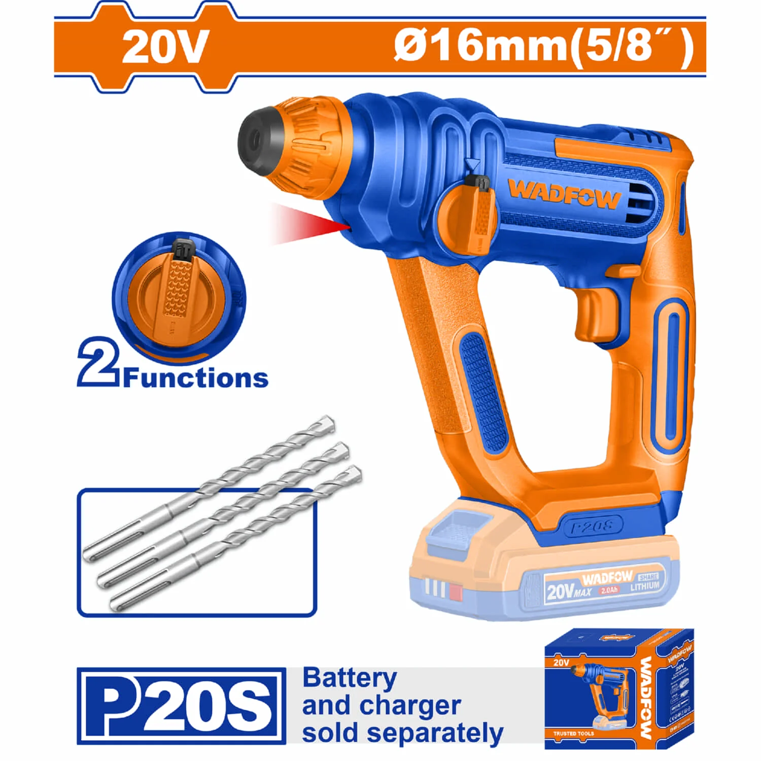 Taladro Rotomartillo 20V 850Rpm. 5100Bpm. Perfora 16Mm En Concreto. Incluye Brocas. No Incluye Batería Y Cargador. Demoledor