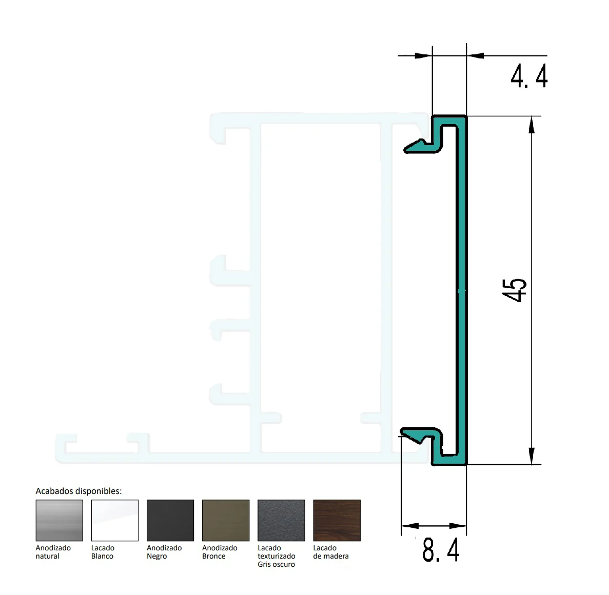 Tapa Plana Remate Perimetral Para Marco 45 Mm Europa Largo 5.85 Mts.Acabado Lacado Gris Oscuro Texturi