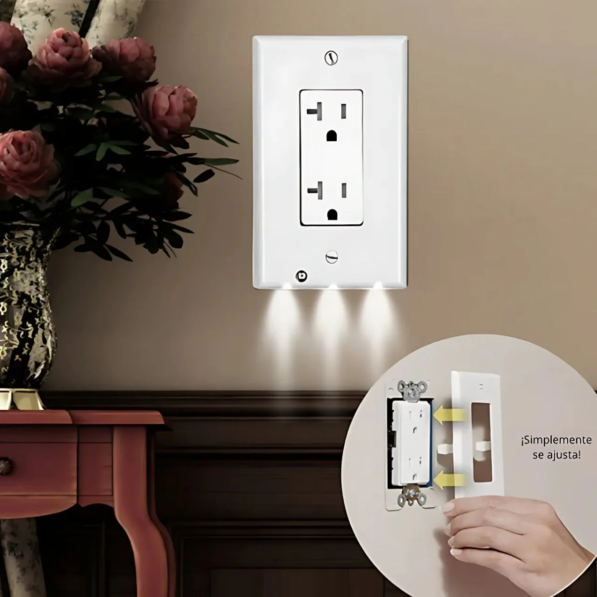 Tapa Plástica De Interruptor O Tomacorriente Con Luz LED. Iluminación Automática. Ideal Para Pasillos Y Dormitorios. Estilo Rectangular.