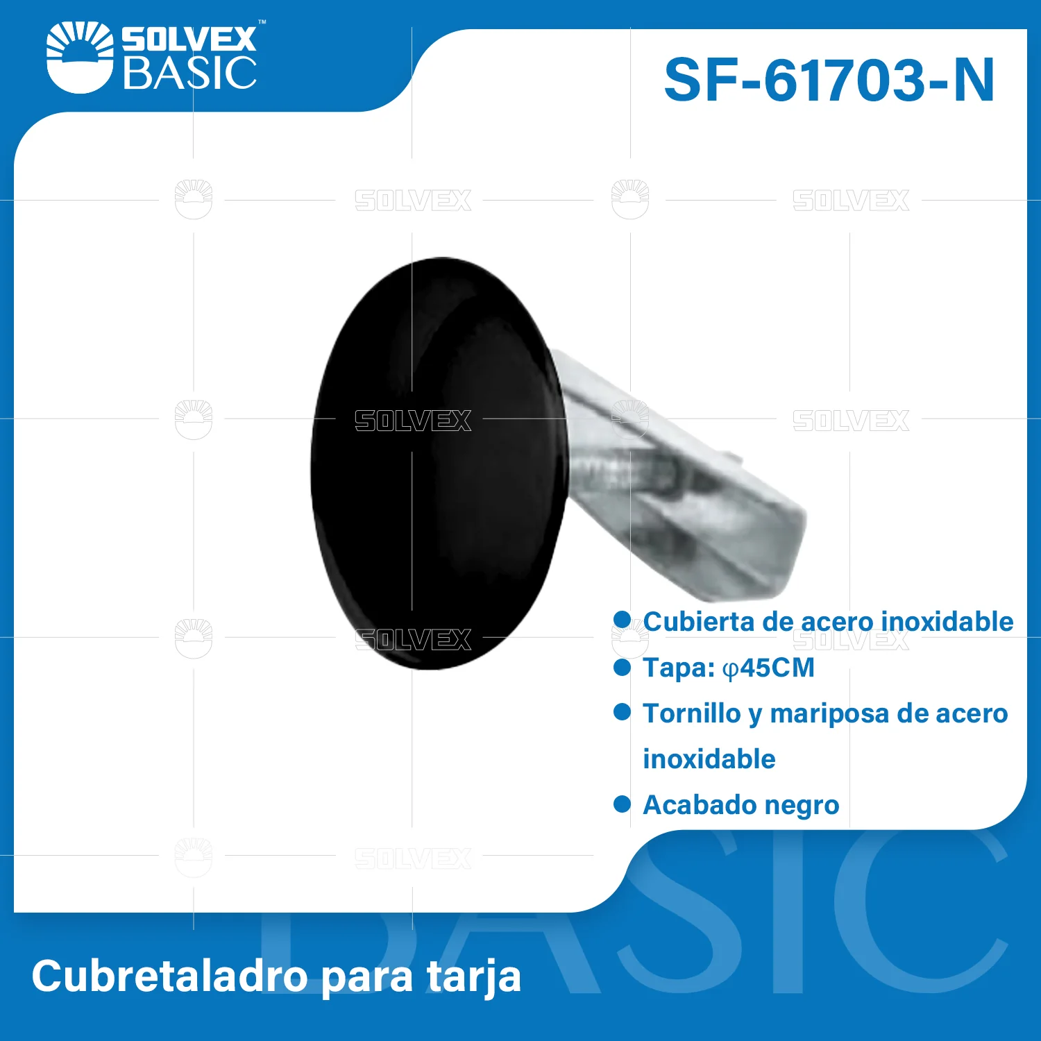 Tapón De Acero Inoxidable 45 Mm. Tapa Cubre Orificios En Fregador O Lavamanos. Color Negro.