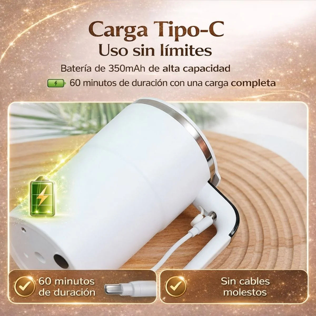 Taza Revolvedora Automática Para Mezclar Bebidas Calientes Con Medición De Temperatura, Color Blanco, 380 Ml, Taza Agitadora - Image 3