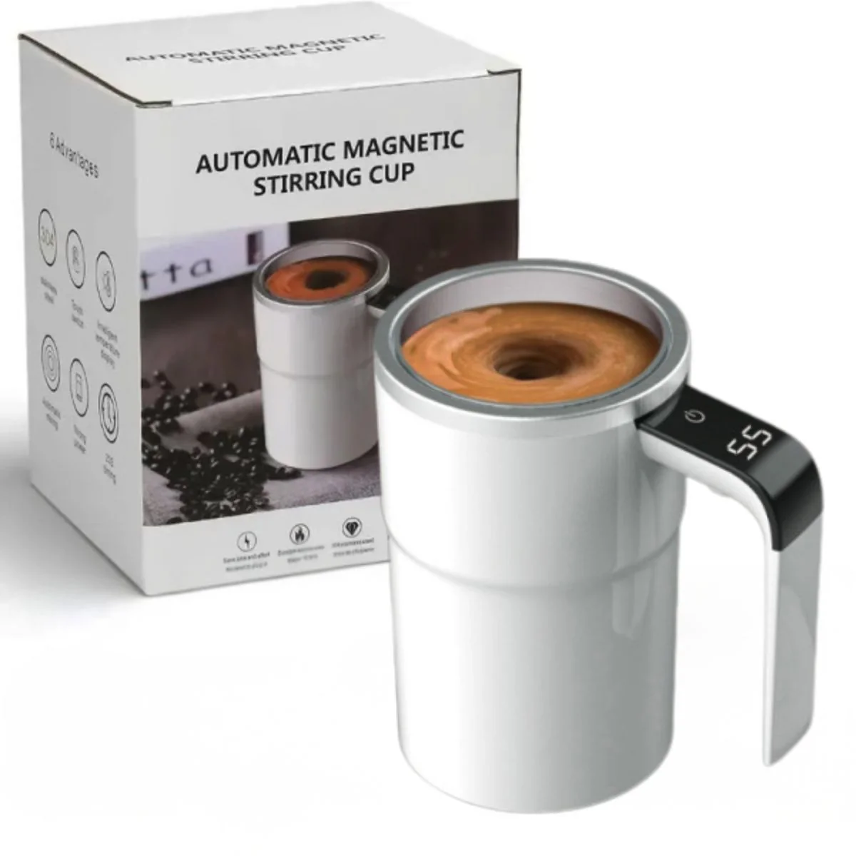 Taza Revolvedora Automática Para Mezclar Bebidas Calientes Con Medición De Temperatura, Color Blanco, 380 Ml, Taza Agitadora - Image 6