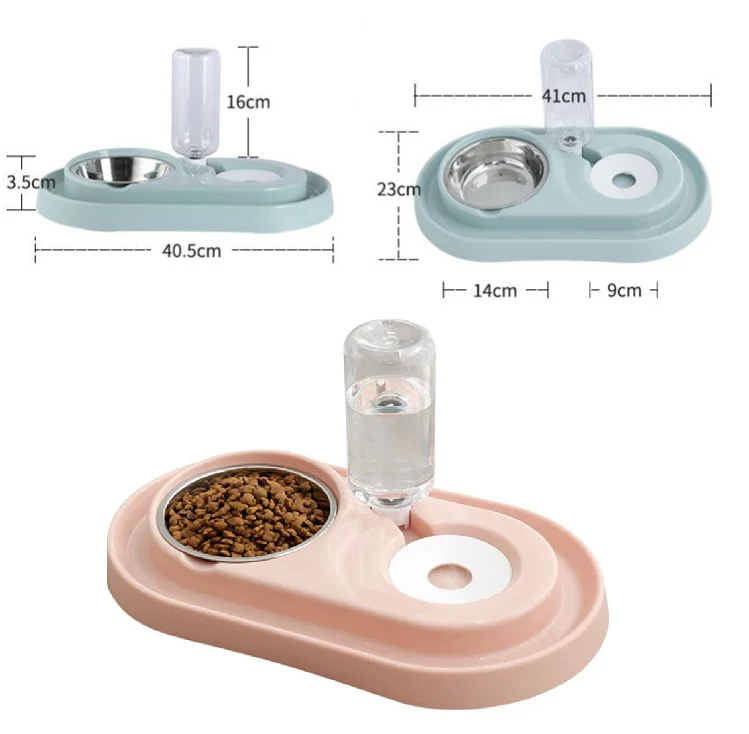 Tazón Doble De Agua Y Alimento Para Mascotas Con Base Y Soporte De Plastico. Color Gris - Image 2