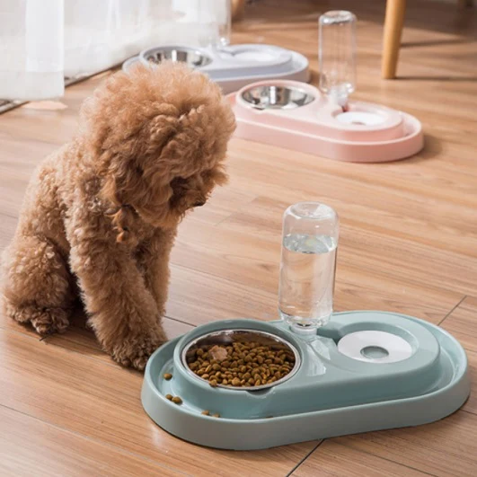 Tazón Doble De Agua Y Alimento Para Mascotas Con Base Y Soporte De Plastico. Color Gris - Image 4
