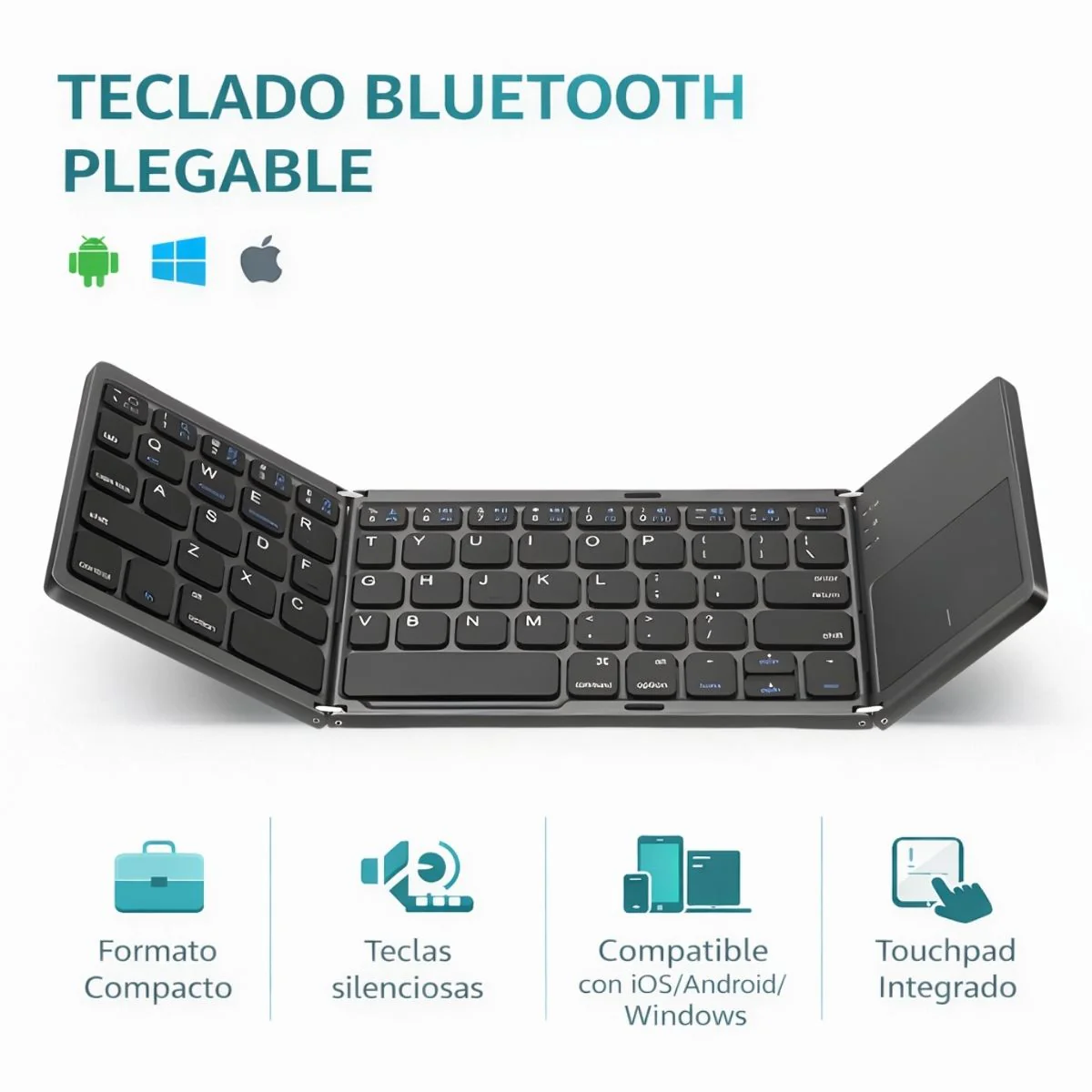 Teclado Bluetooth Plegable Portátil Con Touchpad. Compatible Ios Android Windows (305×98×8Mm).