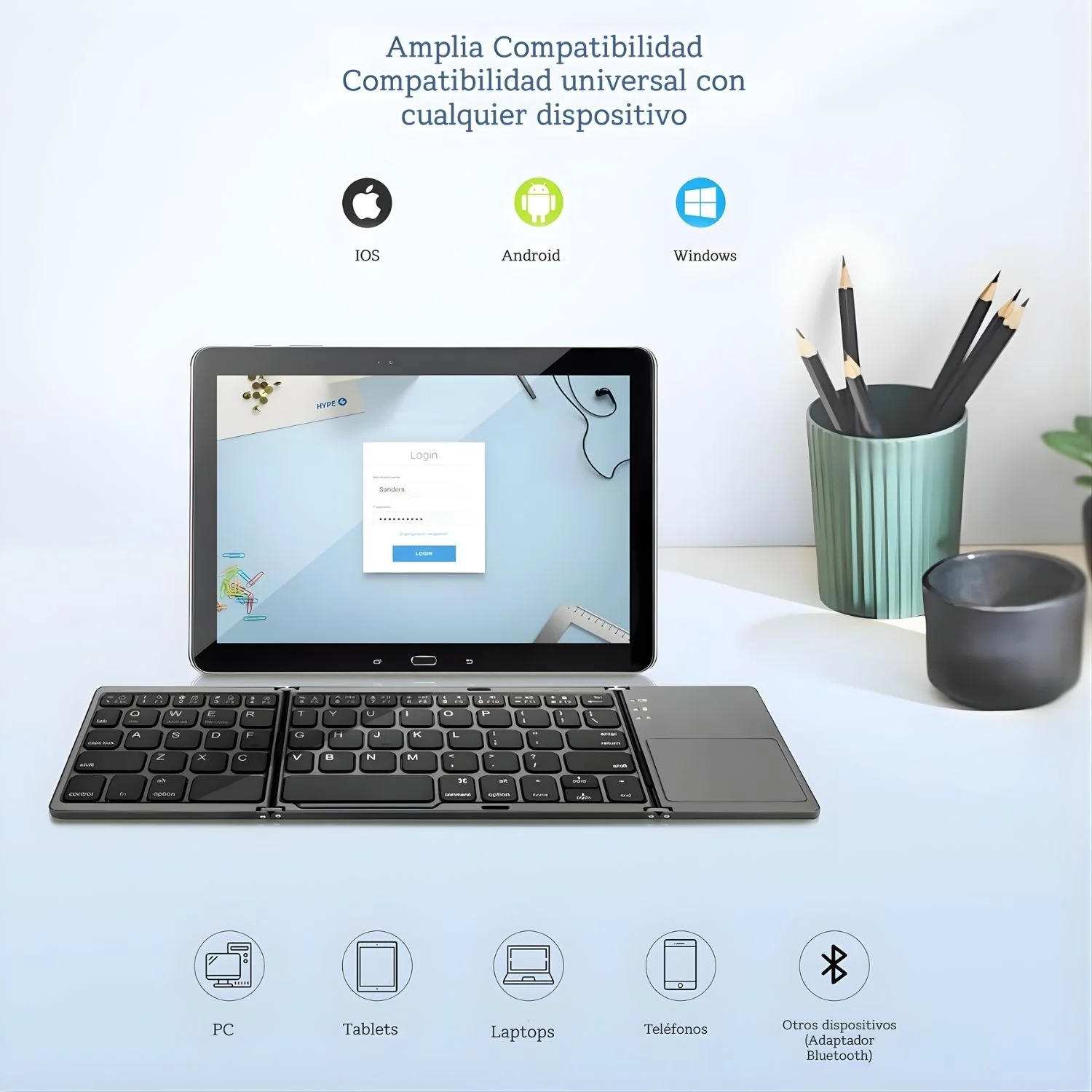Teclado Bluetooth Plegable Portátil Con Touchpad. Compatible Ios Android Windows (305×98×8Mm). - Image 2