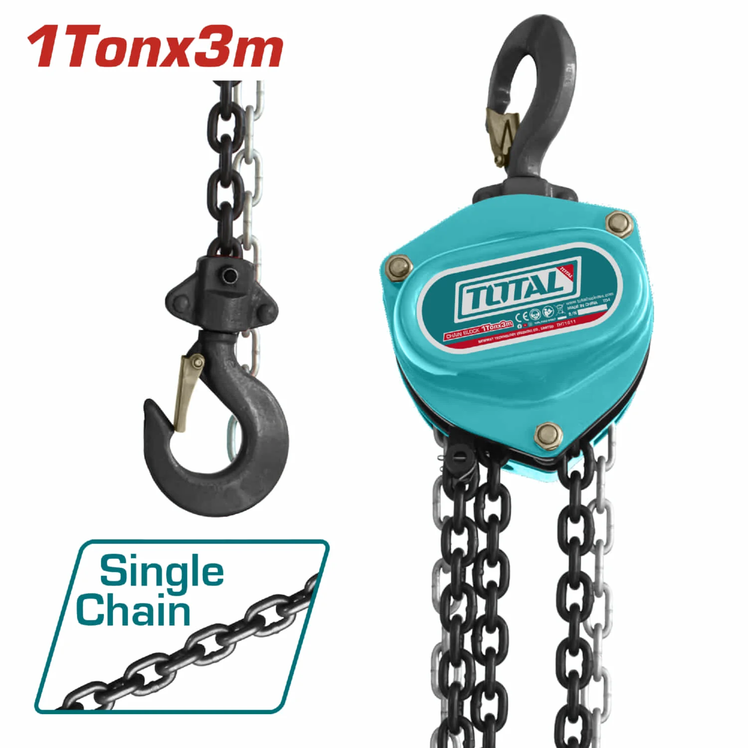 Tecle De Cadena 1 Tonelada. Altura Máx. 3M. Con Gancho De 383Mm. Peso De Carga 250N. Cadena Manual Señorita.