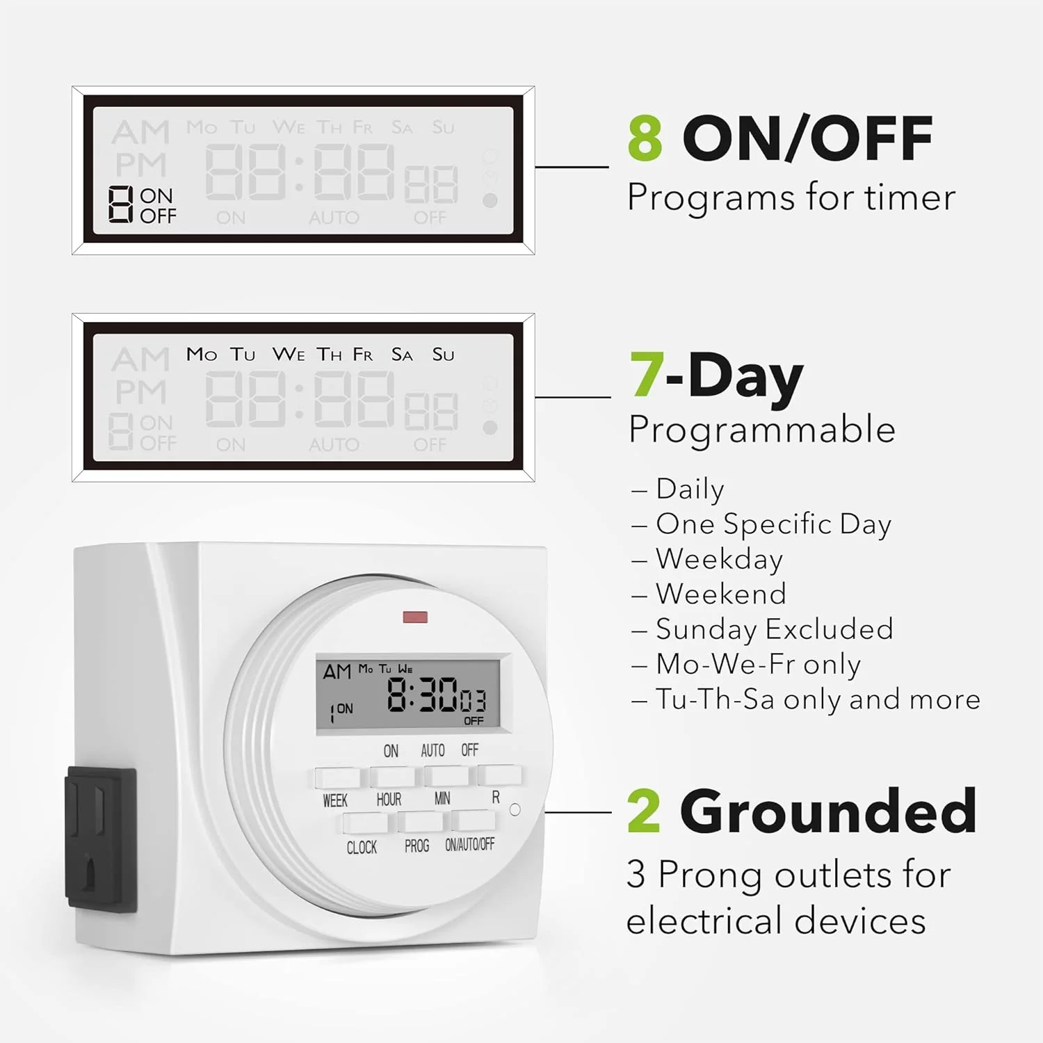 Temporizador Digital Programable Por 7 Días, Tomacorriente Dual Timer Reloj Apagado Automatico - Image 3