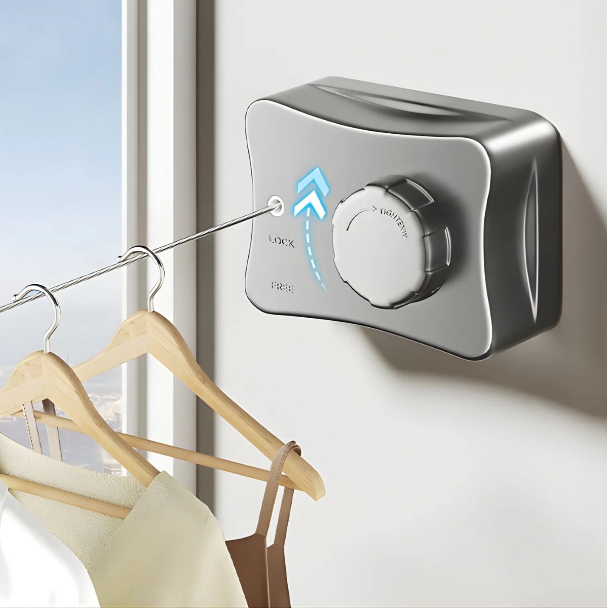 Tendedero De Ropa Retráctil De Pared 5.1 M Gris, Cuerda De Acero Inoxidable Ajustable Resistente Al Viento. Ahorrador De Espacio. Rack Para Secar Ropa.