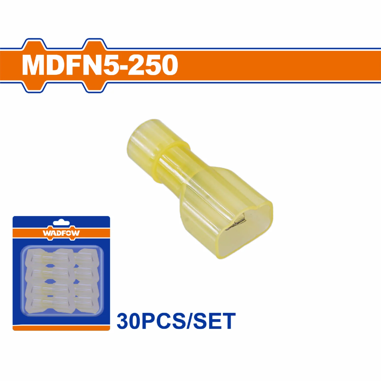 Terminales Conectores Para Cables Eléctricos MDFN5-250 Set 30 Pzas Color Amarillo Crimpado Eléctrico.