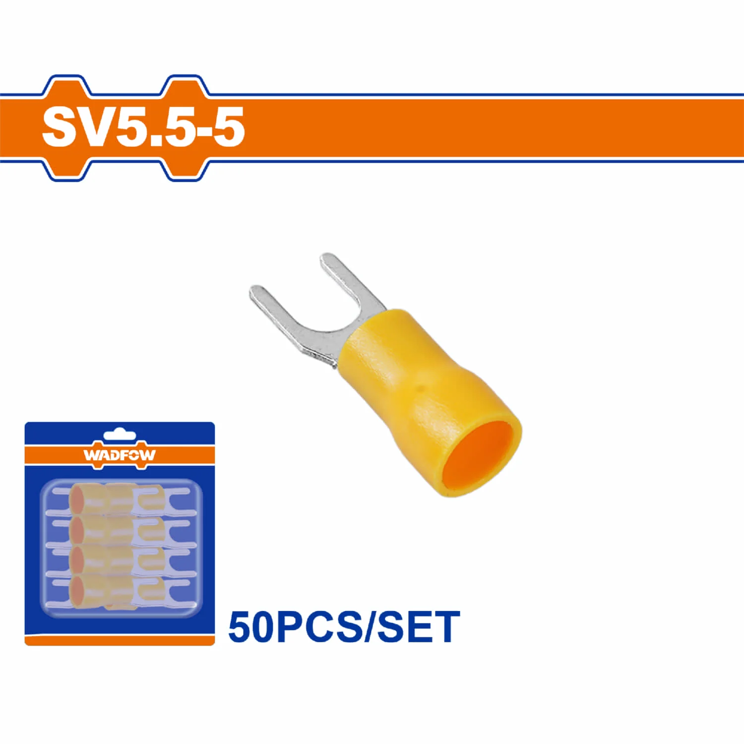 Terminales Conectores Para Cables Eléctricos SV5.5-5 Set 50 Pzas Color Amarillo Crimpado Eléctrico.