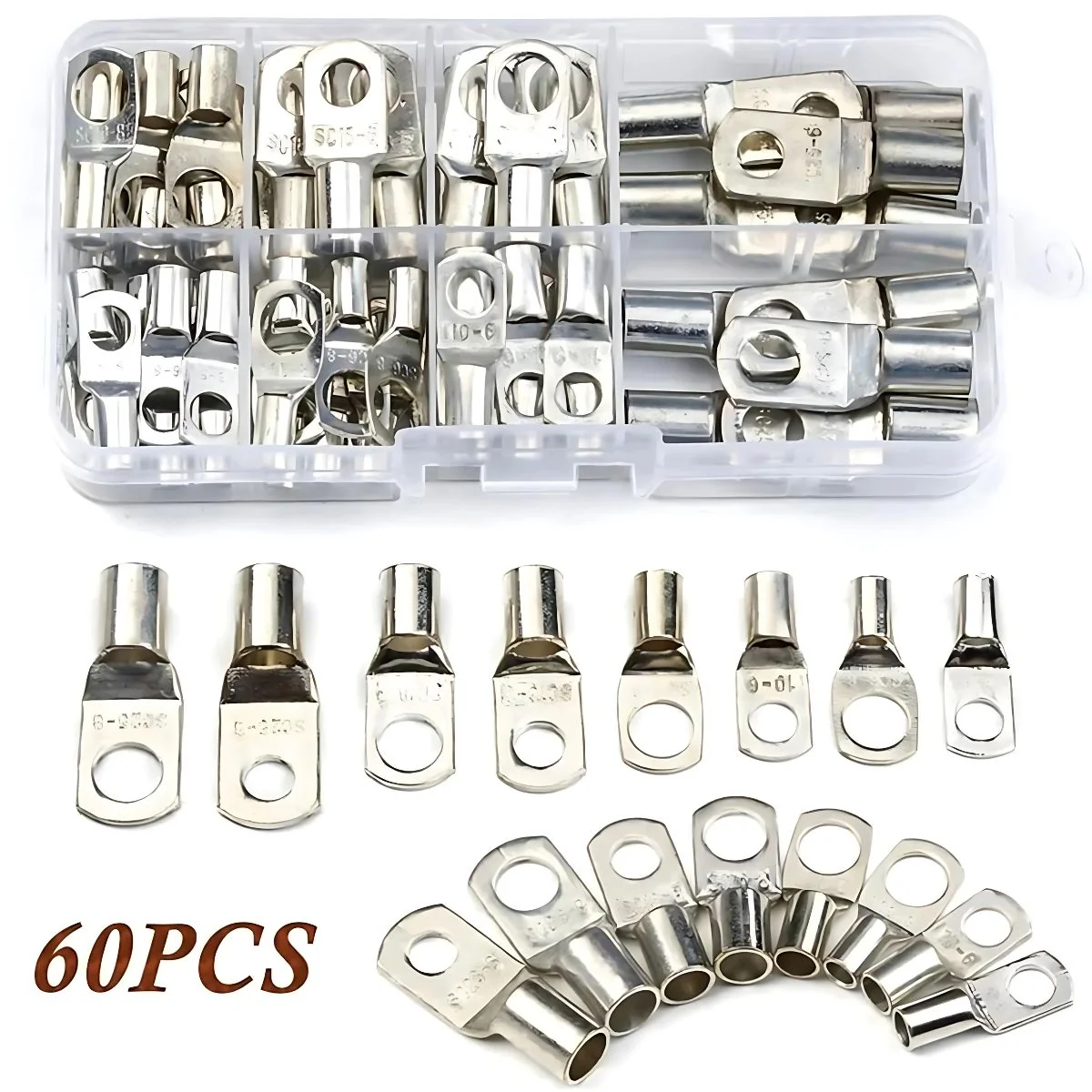 Terminales De Anillo Recubiertos De Cobre SC6-25 Para Conexiones Electrónicas. (Juego De 60 Piezas). Conjunto De Conectores Eléctricos.