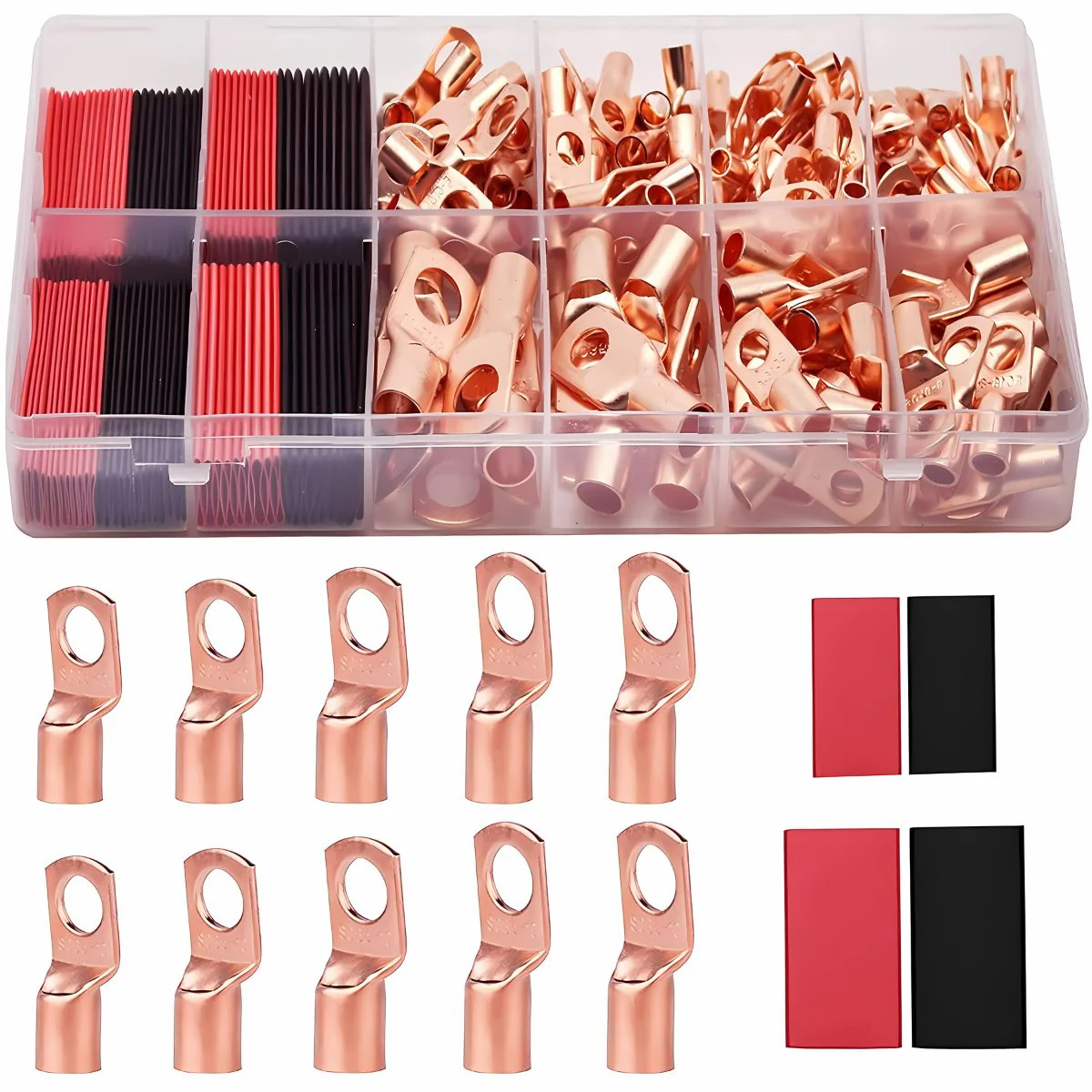 Terminales Electricos Recubiertos De Cobre Con 80 Cubiertas Protectores Y Tubos Termocontraíbles (Juego De 160 Piezas). Conjunto De Conectores Eléctricos