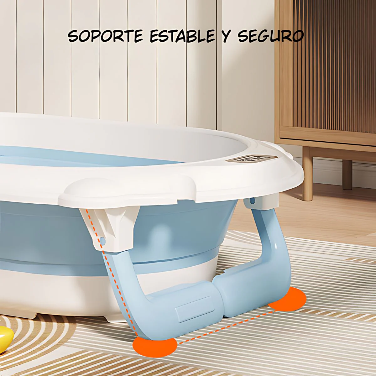 Tina Plegable Para Bebé Con Termómetro Digital Y Cojín Antideslizante. Bañera Infantil Portátil Azul. - Image 3