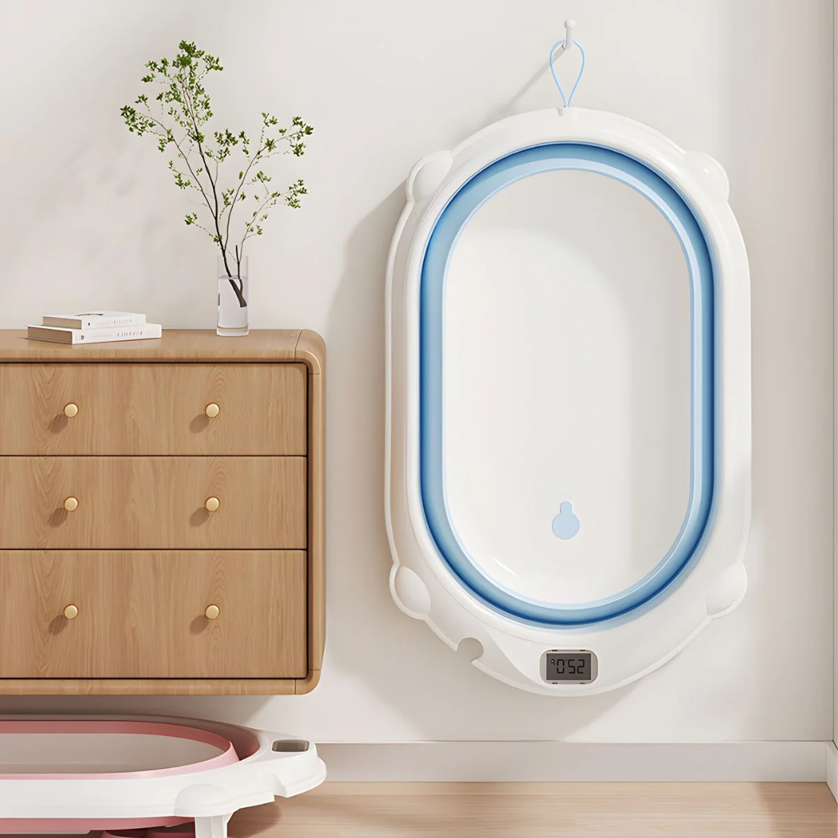 Tina Plegable Para Bebé Con Termómetro Digital Y Cojín Antideslizante. Bañera Infantil Portátil Azul. - Image 4