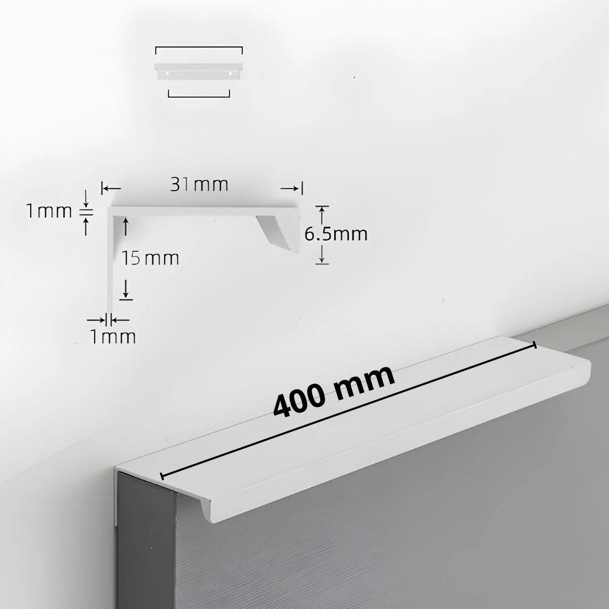 Tirador Jaladera Para Modulares De Cocinas Y Closet. Color Blanco. Instalación Con Tornillo Oculto. Haladera 40Cm. - Image 3