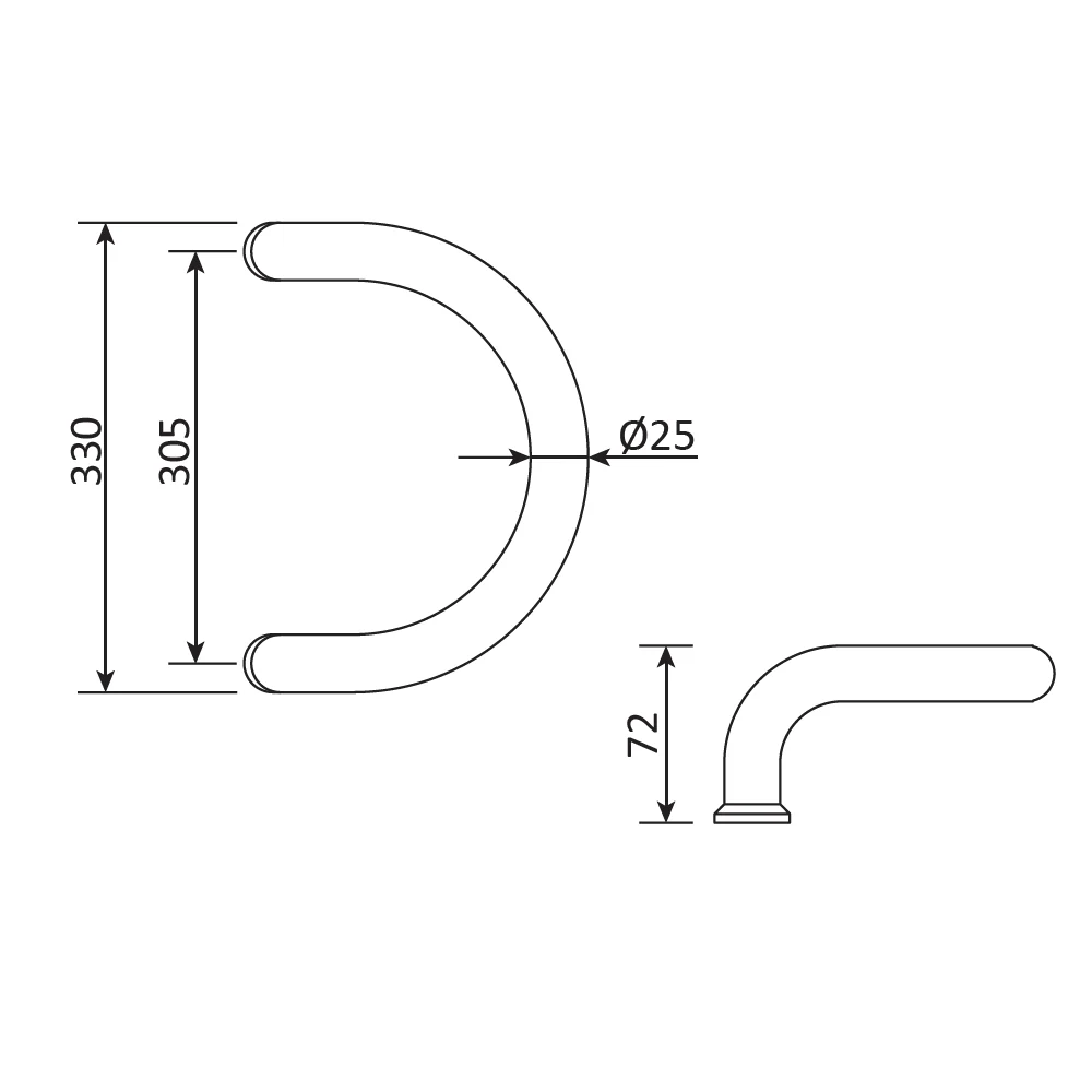 Tirador Semicircular Para Puertas De Vidrio O De Aluminio. Distancia Entre Ejes 305 Mm - Image 2