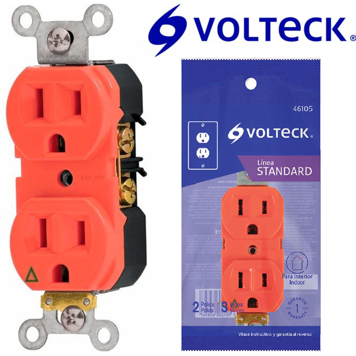 TOMA ELECTRICO DOBLE  VOLTECK ROJO TIERRA AISLADA 127V 15A