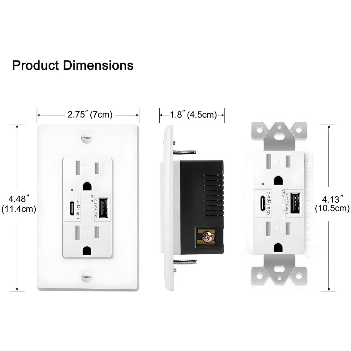 Tomacorriente Doble Con Puertos USB-C Y USB-A. Enchufe De Pared 125V. Cargador Rápido Para Dispositivos Electrónicos. - Image 3