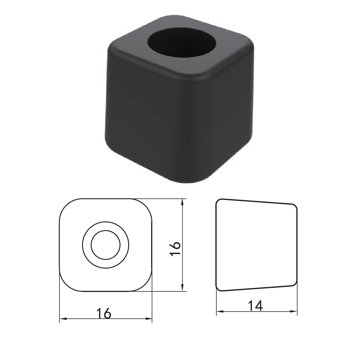 Tope Amortiguador NEGRO De Hoja Alta Resistencia Para Ventanas Y Puertas Corredizas Anti-Strike Block 16X16mm Refuerza El Cierre Y Evita Golpes