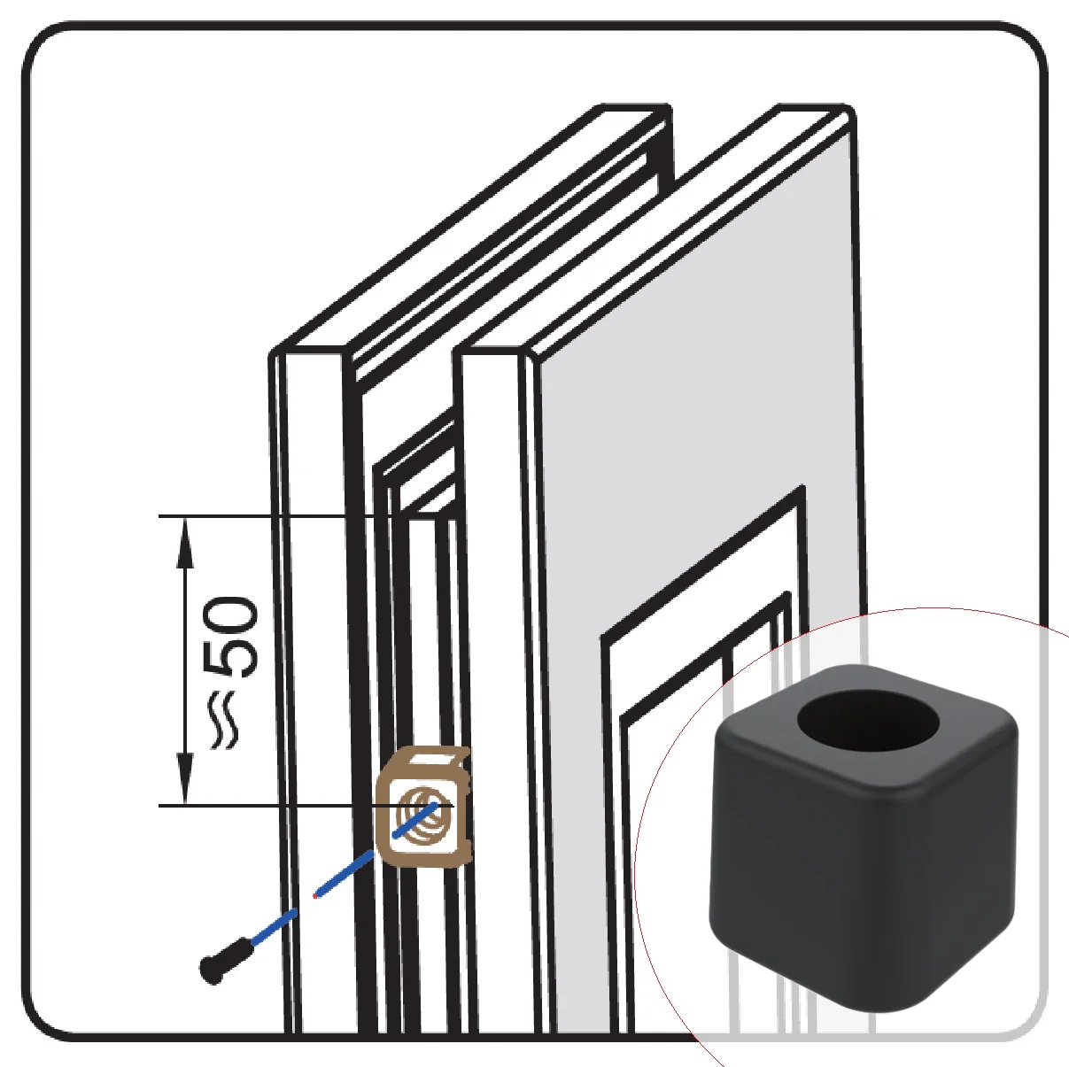 Tope Amortiguador NEGRO De Hoja Alta Resistencia Para Ventanas Y Puertas Corredizas Anti-Strike Block 16X16mm Refuerza El Cierre Y Evita Golpes - Image 2