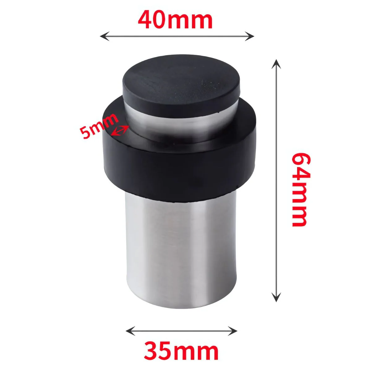 Tope Para Puertas Acero Inoxidable. 1 1/4" X 63Mm Alto Amortiguador De Impacto Con Fijación Adhesiva O Atornillable.
