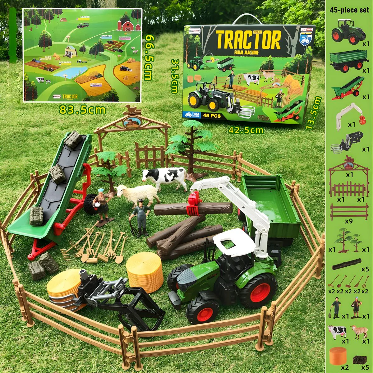 Tractor Agrícola De Juguete Con Granja Y Animales. Vehículo De 8.46” X 4.33” X 6.30 “Plástico. Juego De Granja Para Niños. Set De 45 Pzas. - Image 2