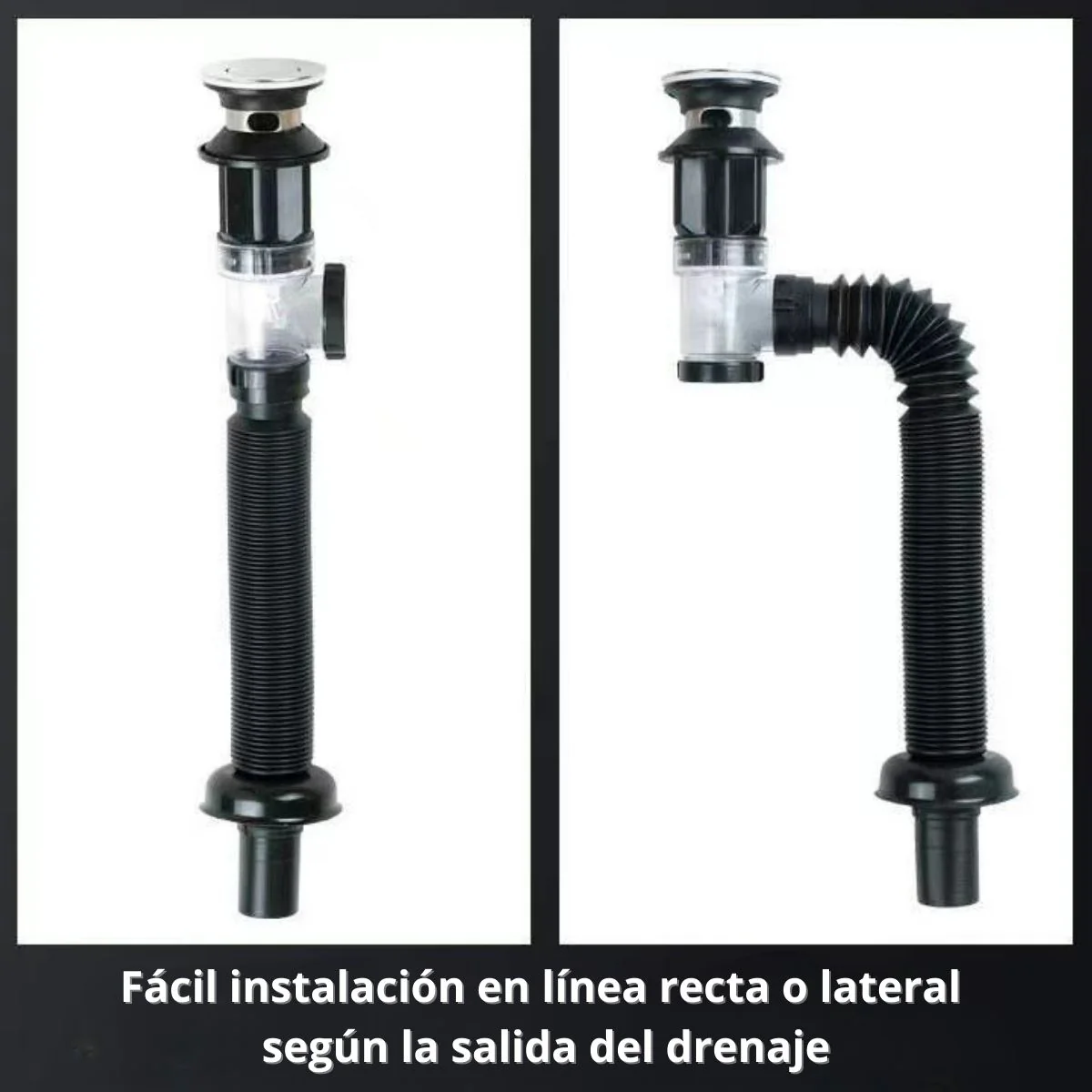 Trampa Para Desagüe Antiolor Flexible. Sifón Para Fregadero Y Lavamanos. Apertura De 30-32 Mm, Extensible De 45-80 Cm (Negro) - Image 3