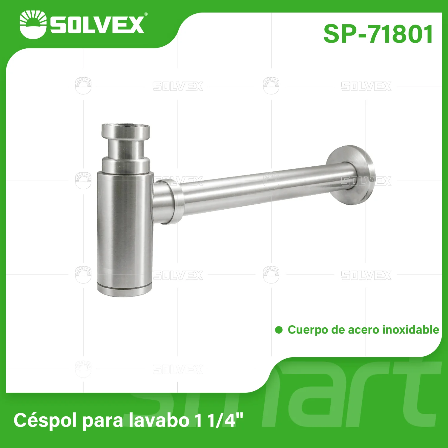 Trampa Para Lavamanos 1 1/4". Desagüe En Acero Inoxidable Con Acabado Satinado Y Sifón Antiobstrucción.
