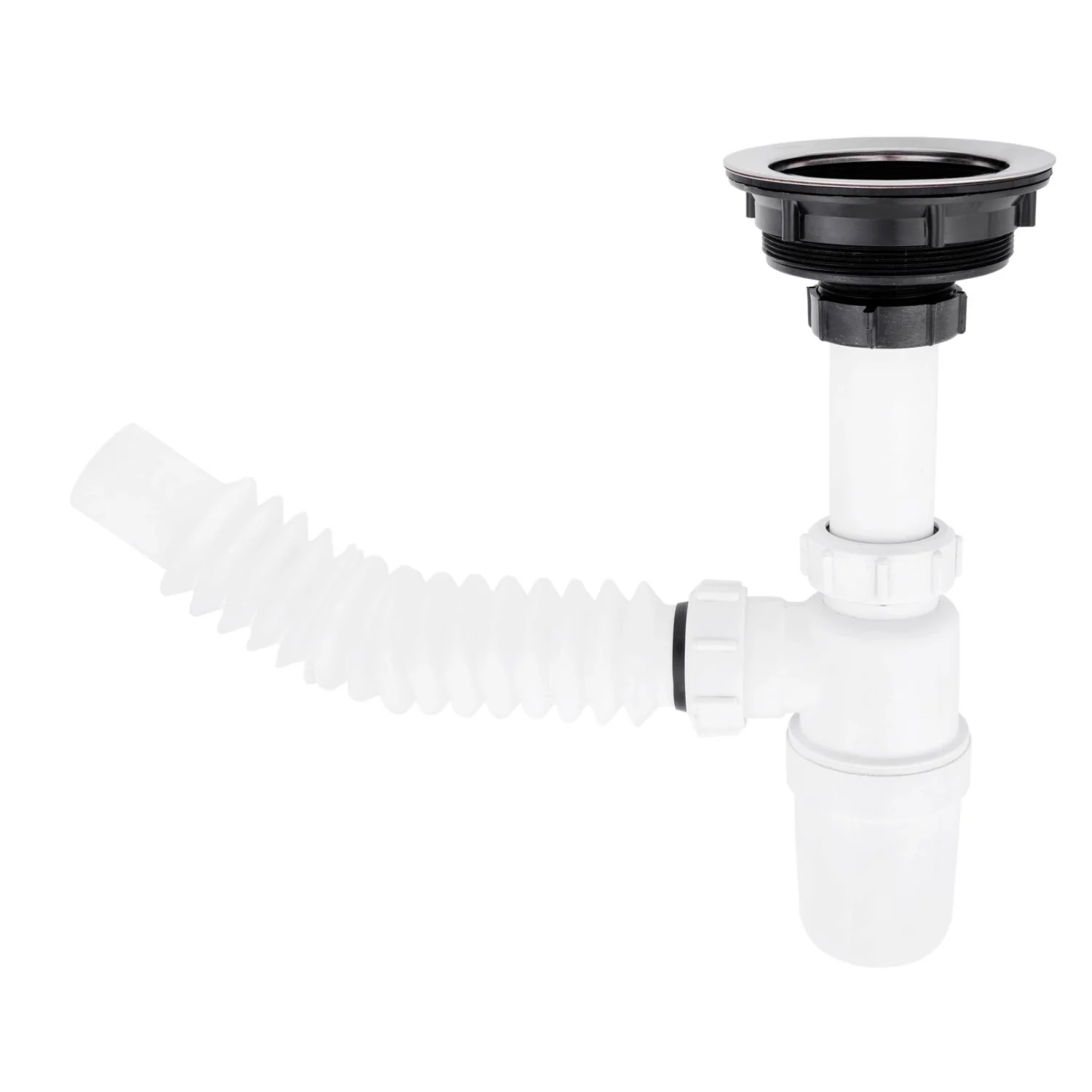 Trampa Plástica Flexible Para Fregadores Con Desague Con Canasta Coladera Y Con Rebosadero - Image 2