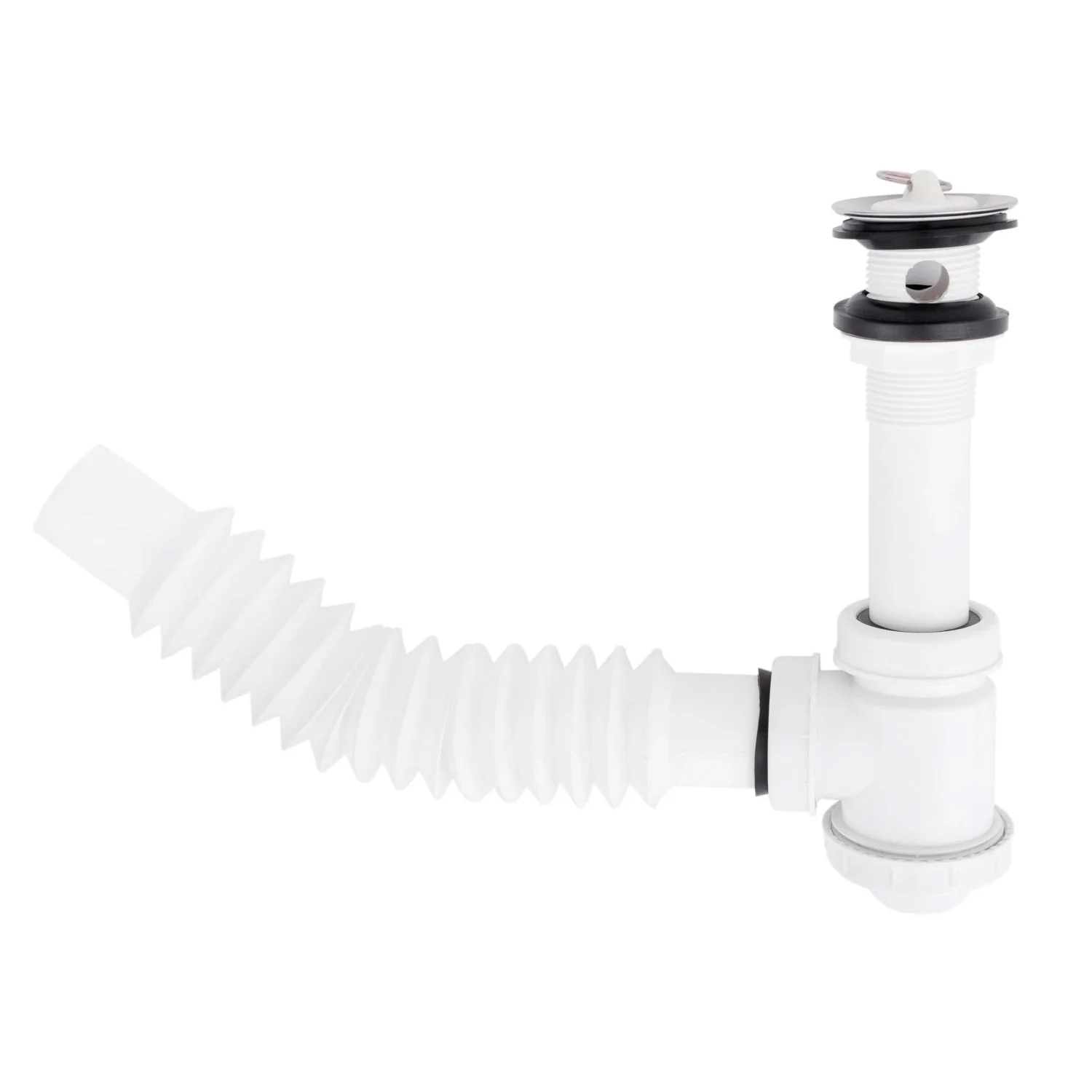 Trampa Plástica Flexible Para Lavamanos Con Desague Con Tapa Cromada Y Con Rebosadero - Image 2