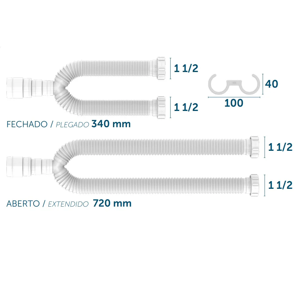 Trampa PVC Sifón Doble 1 1/2" FLEXIBLE Para Fregadero Tipo Y De 2 Vias NESSATI - Image 2