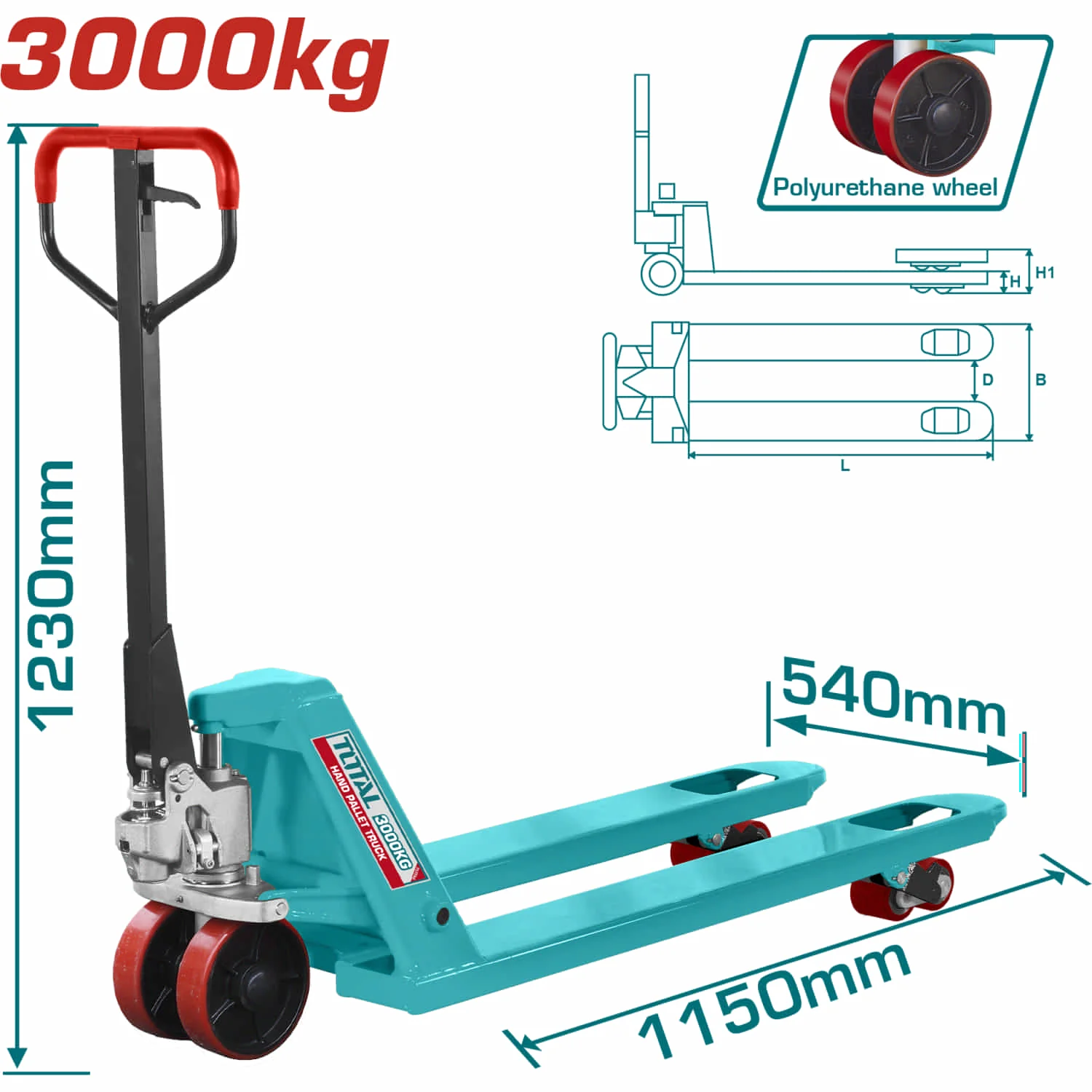 Transpaleta Manual De 3000 Kg. Medidas De Uñas. 540×1150Mm Altura Min/Max De Uña: 85-200Mm. Jack Pallet Transpalet - Image 2