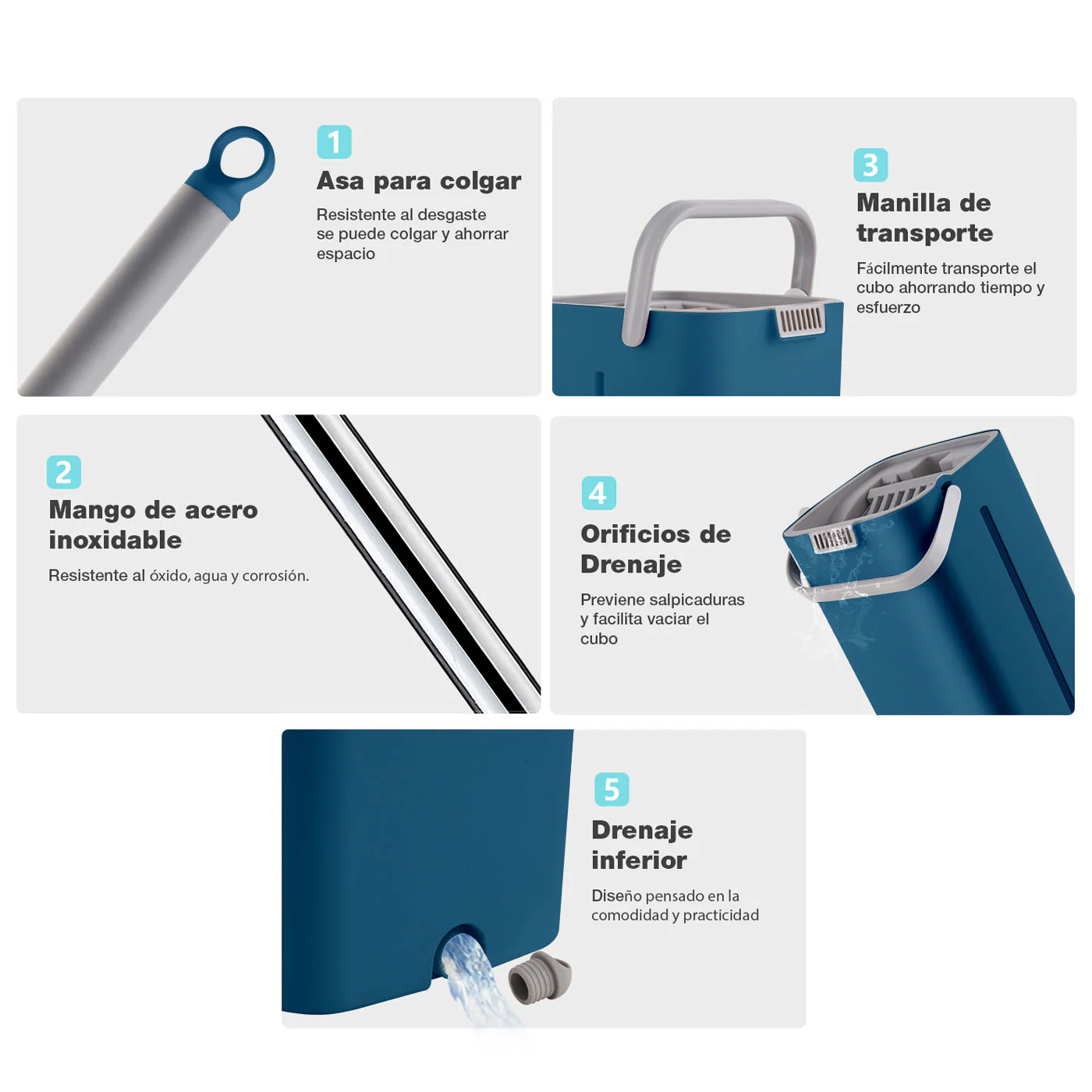 Trapeador Mop Plano De Microfibra Con Cubo Exprimidor. - Image 4