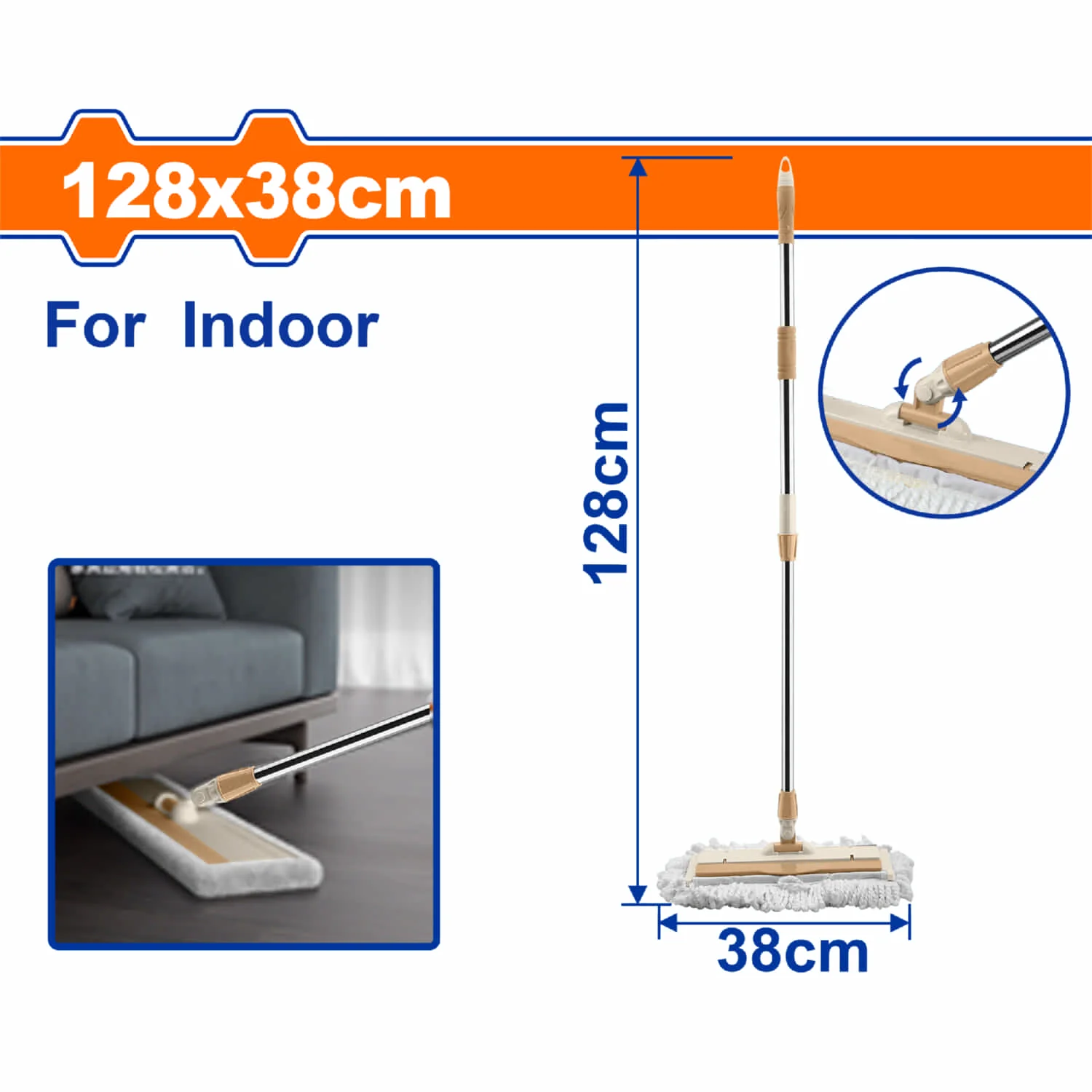 Trapeador Mopa De Microfibra Para Interiores 128X38cm Con Cabezal Giratorio. Mopa Para Pisos Interiores.
