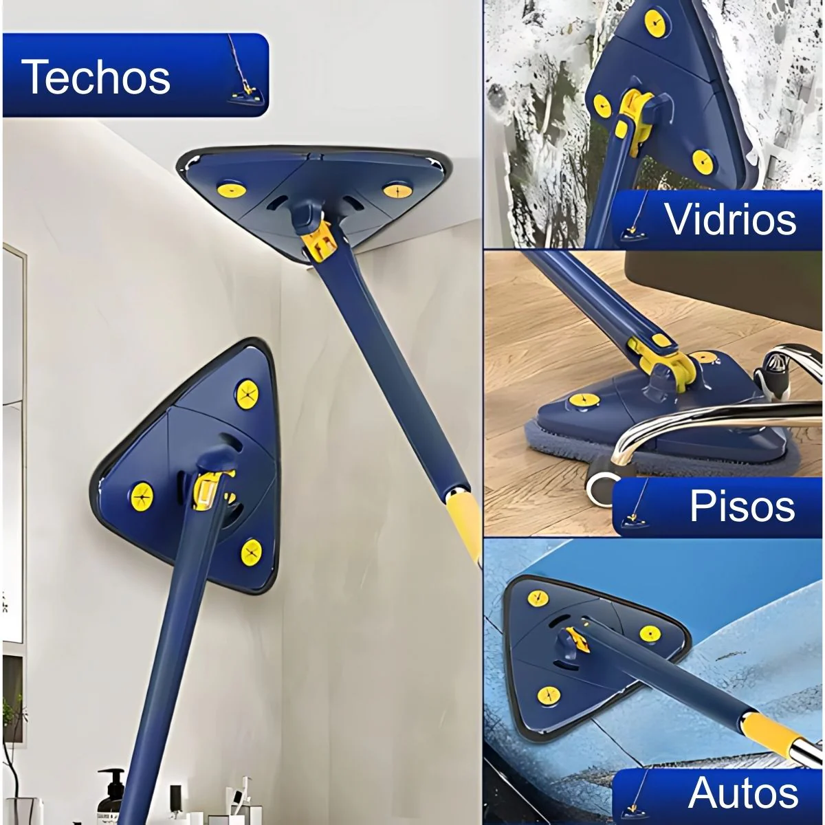 Trapeador Triangular Con Escurrido Automático Y Cabezal Giratorio 360°. Lampazo Con Mopa De Microfibra. Exprime Fácil. - Image 3