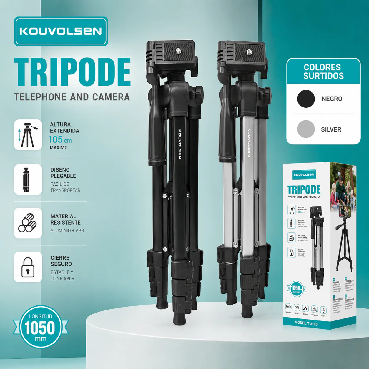 Trípode Para Celular Y Cámara 1.2M Ajustable. Soporte Profesional De Aluminio Con Cabezal Giratorio. Ideal Para Fotografía, Video Y Streaming. Colores Surtidos.