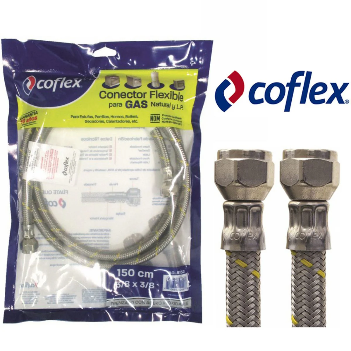 Tubo Abasto COFLEX PARA GAS 3/8"FLARE X 3/8"FLARE 1.5 Mts