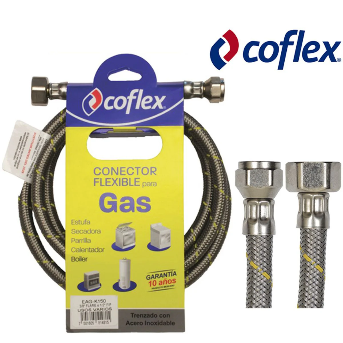 Tubo Abasto COFLEX PARA GAS 3/8"FLARE X1/2"FIP 1.5 Mts