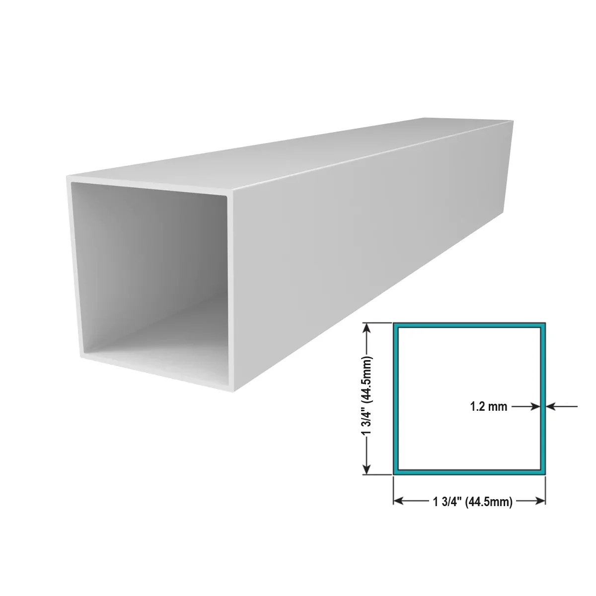 Tubo Aluminio Cuadrado 1 3/4" (44.5 Mm) Liviano Espesor 1.2 Mm Largo 5.85 M Lacado Blanco. - Image 3