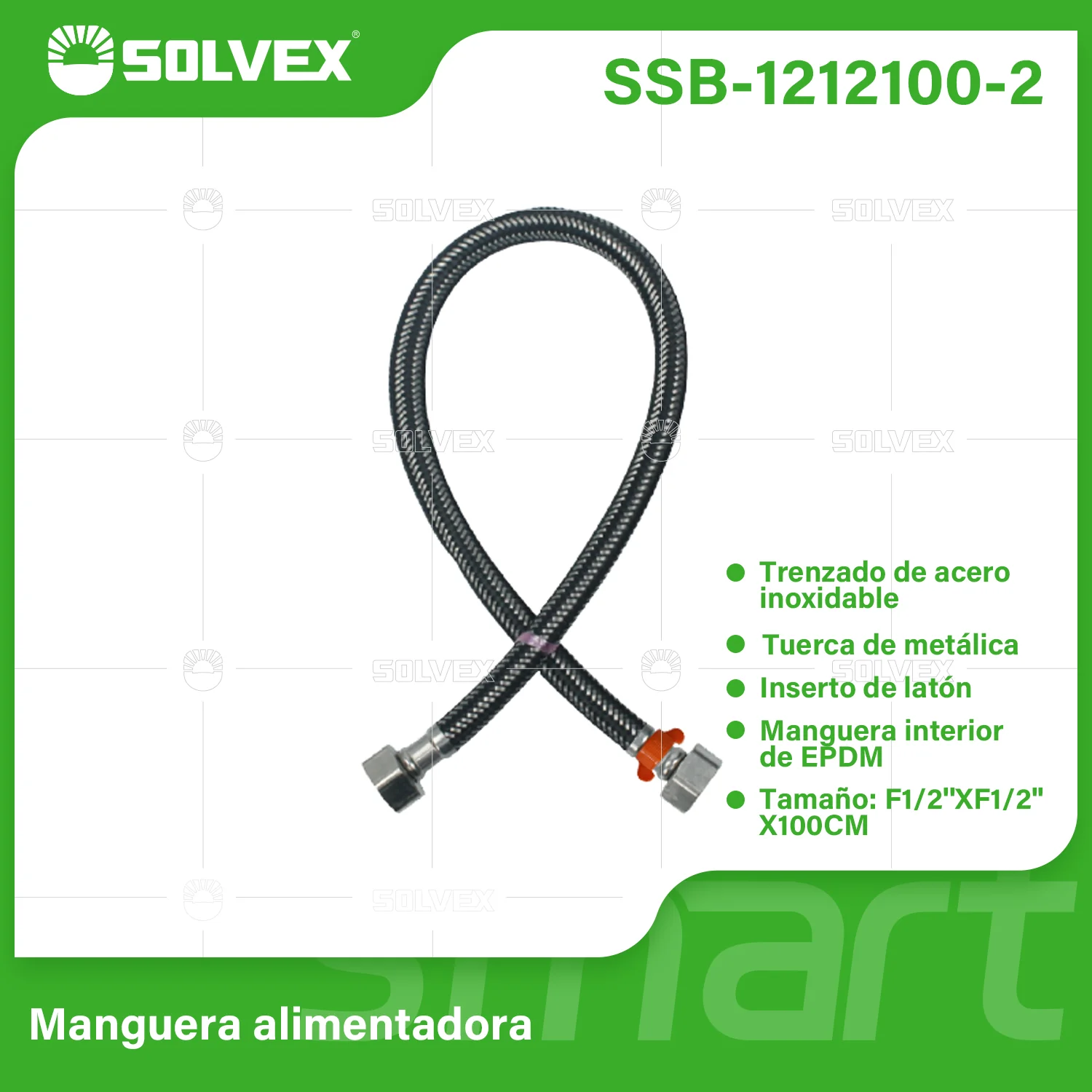 Tubo De Abasto Manguera Flexible 100Cm. Acero Inoxidable Trenzado Con Tuercas Metálicas H1/2'' X H1/2''.