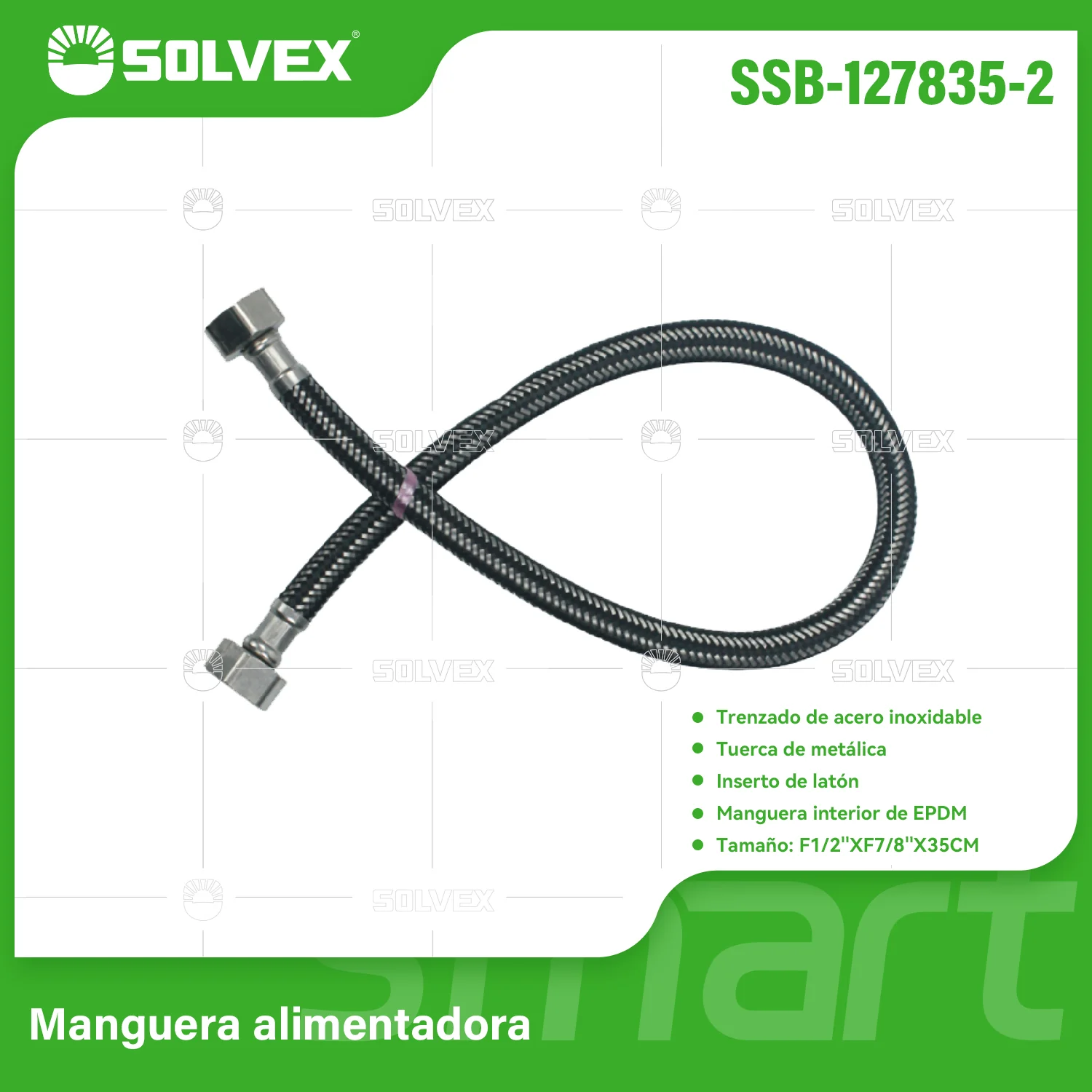Tubo De Abasto Manguera Flexible 35Cm. Acero Inoxidable Trenzado Con Tuercas Metálicas H1/2'' X H7/8''.
