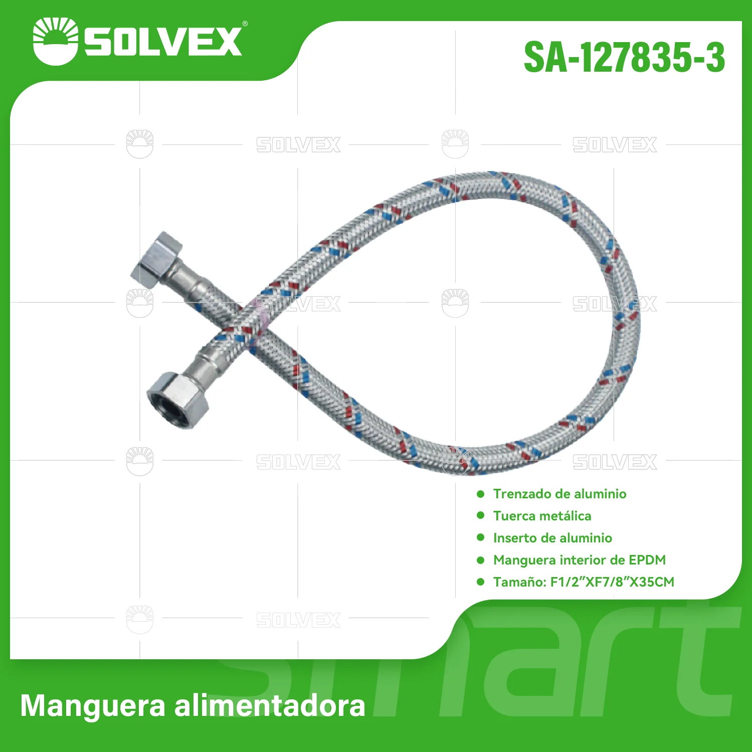 Tubo De Abasto Manguera Flexible 35Cm. Aluminio Trenzado Con Tuercas Metálicas H1/2'' X H7/8''.